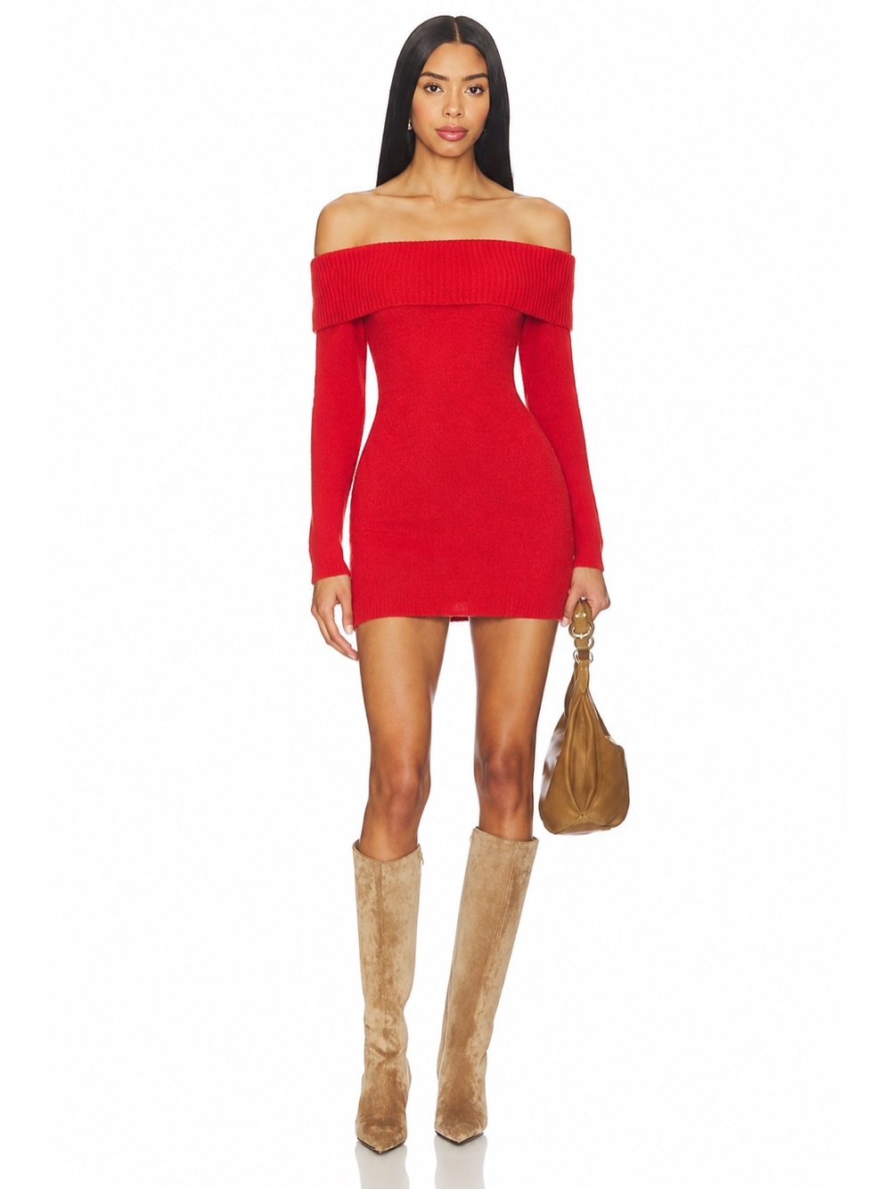 NWT Off-Shoulder Cozy Chic Red Sweater Tunic Holiday Statement Dress 📐M